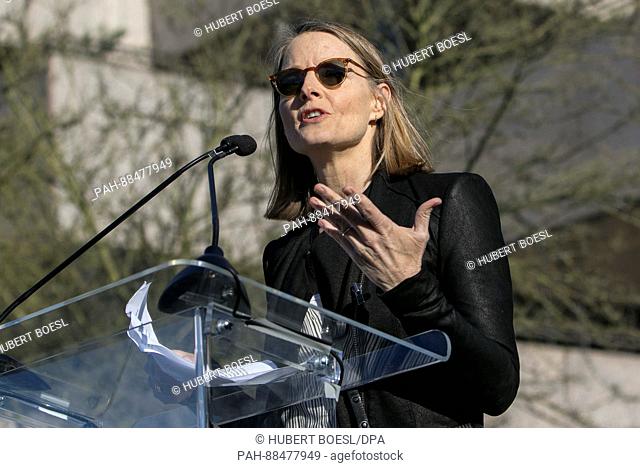 Jodie Foster attends United Talent Agency's United Voices Rally against Donald Trump's politics at UTA Plaza in Beverly Hills, Los Angeles USA