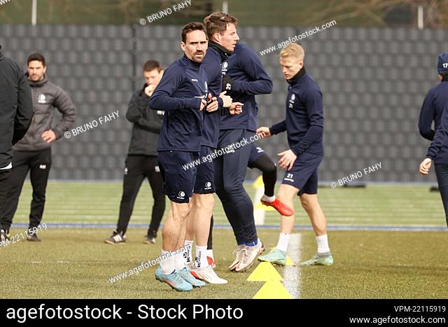 Gent's Sven Kums pictured during a training session of KAA Gent, ahead of the return leg of the a UEFA Conference League 1/8 finals match between Belgian soccer...