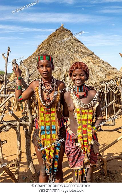 Young Women From The Hamer Tribe, Hamer Village near Turmi, Omo Valley, Ethiopia