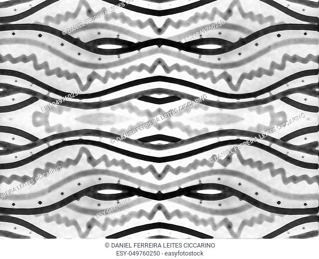 Mixed media technique style modern abstract geometric wavy ethnic or tribal style seamless pattern design in black and white colors
