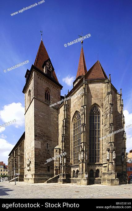 Church of St. John, 15th c. Gothic, Evangelical Lutheran parish church, three-nave pseudo-basilica, Martin-Luther Platz, Ansbach, Middle Franconia, Franconia