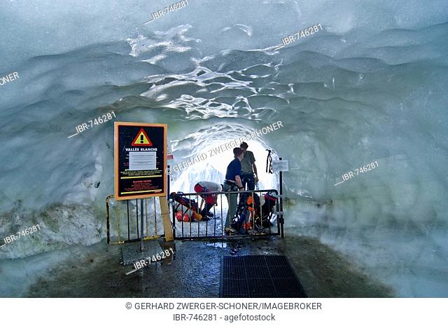 Ice grotto at the entrance to Col du Midi (Midi Pass), Mt. Aiguille du Midi, Mont Blanc Massif, Chamonix, France