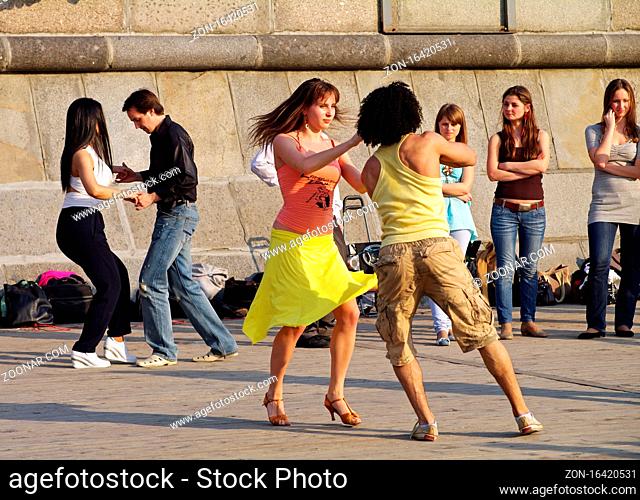 Moscow, Russia - May 8, 2010: Dancing on the waterfront. Traditional spontaneous dance floor near the Gorky Central Park of Culture and Leisure, Moscow
