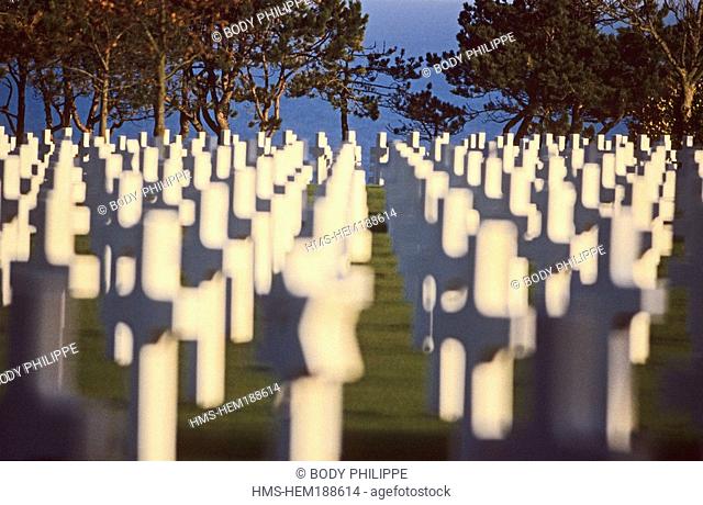 France, Calvados, Omaha Beach, American military cemetery in Saint Laurent sur Mer where 9386 soldiers are buried