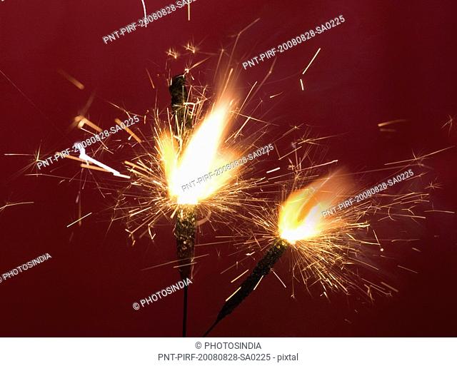 Close-up of firecrackers burning