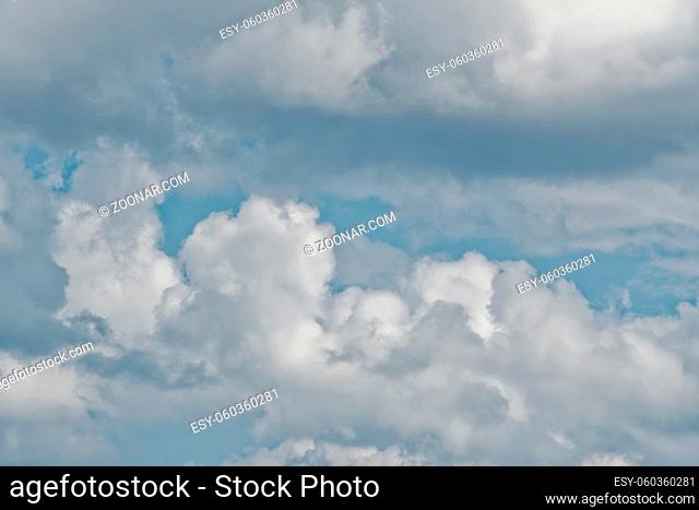 Sky clouds, beautiful clouds movement on the sky, white fluffy clouds in the blue sky