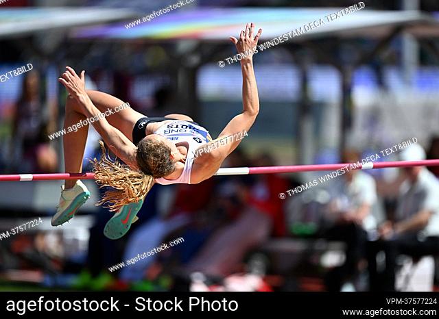 Belgian Noor Vidts pictured in action during the high jump competition, part of the women's heptathlon, at the 19th IAAF World Athletics Championships in Eugene