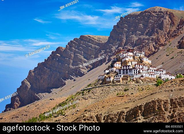 Ki Gompa (also spelled Key) (Kye or Kee) is a Tibetan Buddhist monastery, the biggest monastery of Spiti Valley. Spiti Valley, Himachal Pradesh, India, Asia
