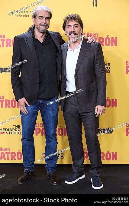 Fernando Leon de Aranoa, Javier Bardem attends 'El Buen Patron (The Good Boss) Premiere at Callao Cinema on October 14, 2021 in Madrid, Spain