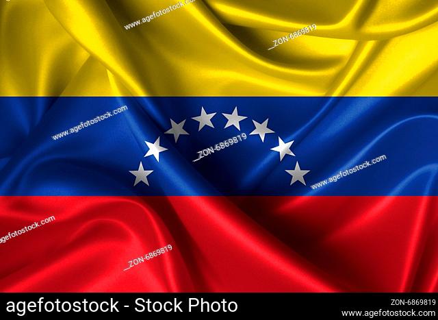 Realistic wavy flag of Venezuela