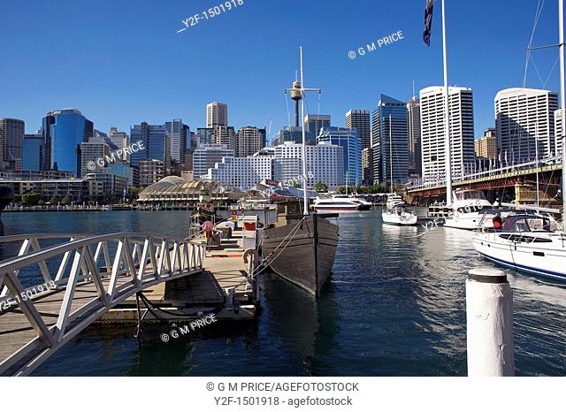 yachts and two historic boats in Darling Harbour, Sydney, Australia