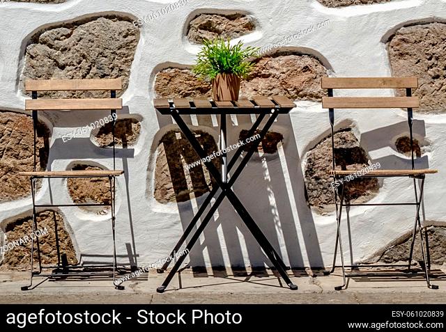Empty table outside local café in Fataga, Gran Canaria