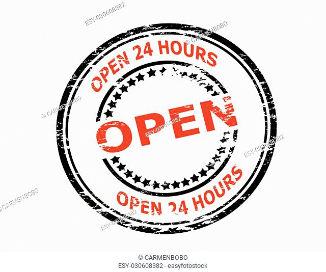 Rubber stamp with text open twenty four hours inside, vector illustration