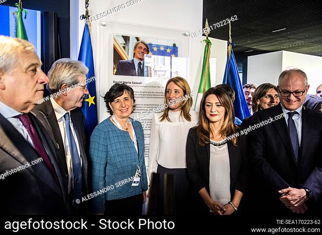 Pina Picerno, Alessandra Venturini, Roberta Metsola, Antonio Tajani, Roberto Gualtieri, Paolo Gentiloni during inauguration of the European Experience...