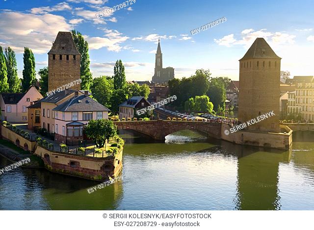 Covered bridge Pont Couverts in Strasbourgh in the district Petite France, Alsace