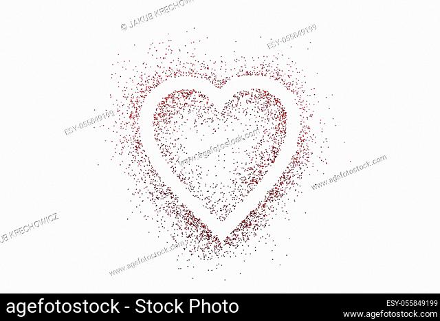 Heart shape on red glitter isolated on white background