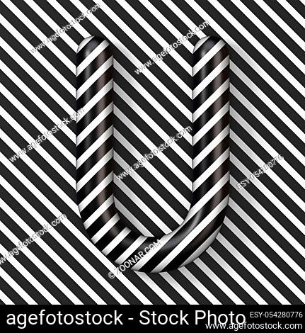 Black and white stripes Letter U 3D render illustration