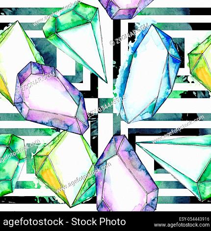 Colorful diamond rock jewelry mineral. Geometric quartz polygon crystal stone mosaic shape amethyst gem