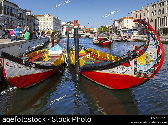 Aveiro, Aveiro District, Portugal. Boats known as moliceiros traditionally used for fishing but now more likely used for tourist excursions