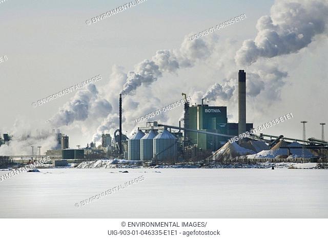 Botnia paper mill with smoking chimneys - Ostrobothnia, Kaskinen KaskÜ, Finland