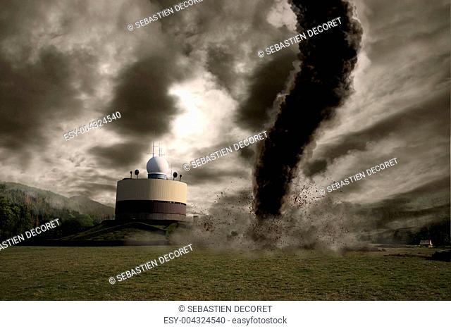 Large tornado over a meteo station