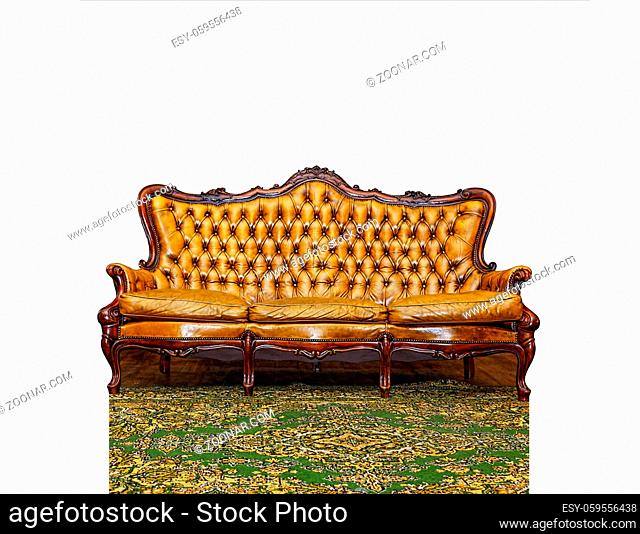 Royal vintage sofa with carpet on a white background