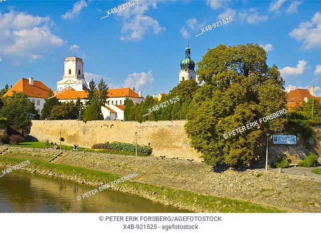 Bishop's castle and Cathedral by Raba River in central Györ Hungary EU
