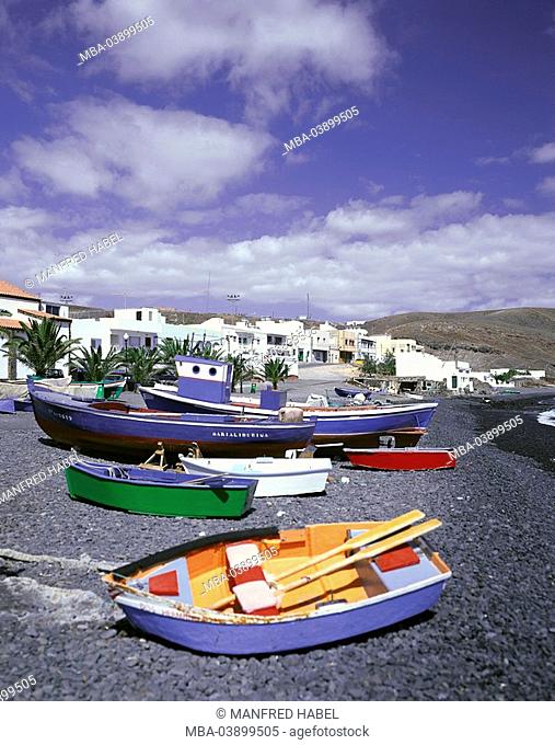 Spain, Canaries, island Fuerteventura, read Lajita locality perspective beach fisher-boats coast, coast-place, resort, vacation-place, harbor-place