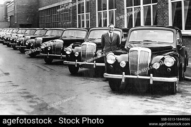 Lined up at the Coventry Works are twelve Daimler 'Conquest' Saloons for used in the forthcoming Royal Tour. They will be shipped from Tilbury on September 30...