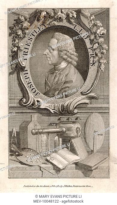 JOSEPH PRIESTLEY English chemist and clergyman, pictured with associated items