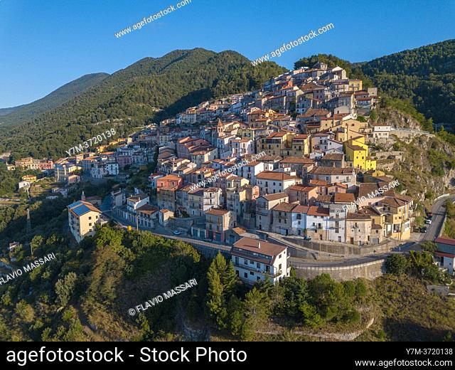 Aerial view of Castelluccio Superiore, Province of Potenza, Basilicata, Italy