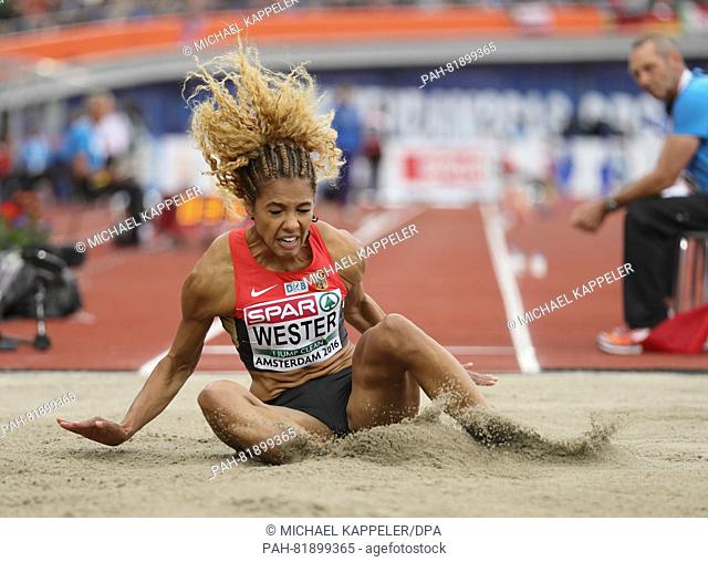 Germany's Alexandra Wester competes in the Women's Long Jump Final at the European Athletics Championships at the Olympic Stadium in Amsterdam, The Netherlands
