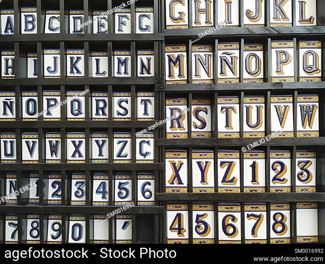 Numbers and letters to decorate. Ceramic tiles