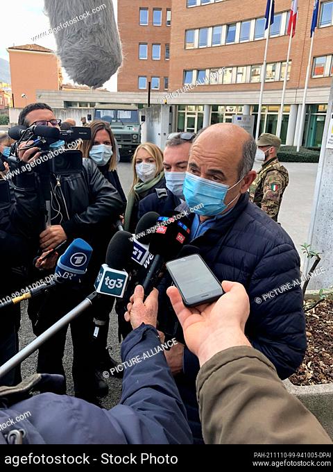 10 November 2021, Italy, Brescia: Enzo Garzarella, father of Umberto, who died in a boat collision on Lake Garda, talks to journalists after a hearing at the...