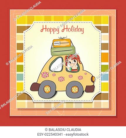 happy woman going on holiday by car