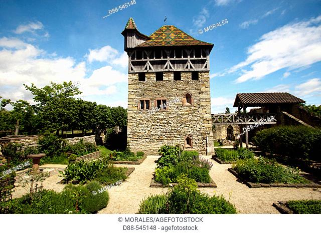 Reconstruction made with pieces collected in Mulhouse, of what could have been a small fortified residence in XII-XIIIth centuries in the Rhin valley