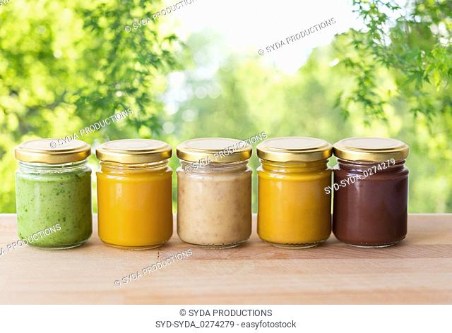 vegetable or fruit puree or baby food in jars