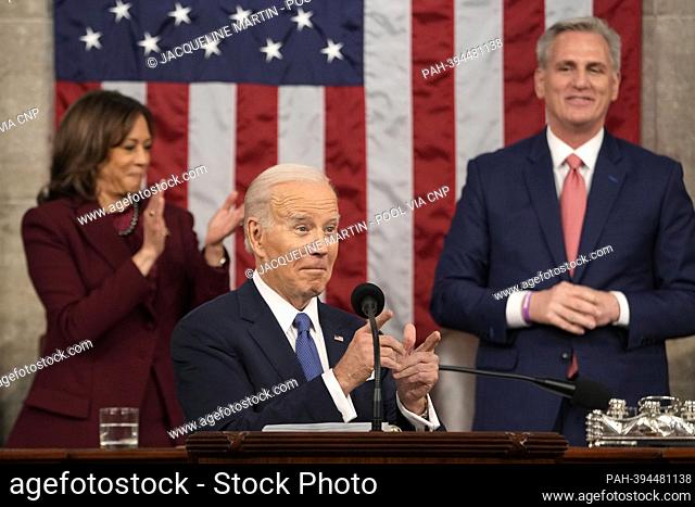 President Joe Biden gestures as he delivers the State of the Union address to a joint session of Congress at the U.S. Capitol, Tuesday, Feb