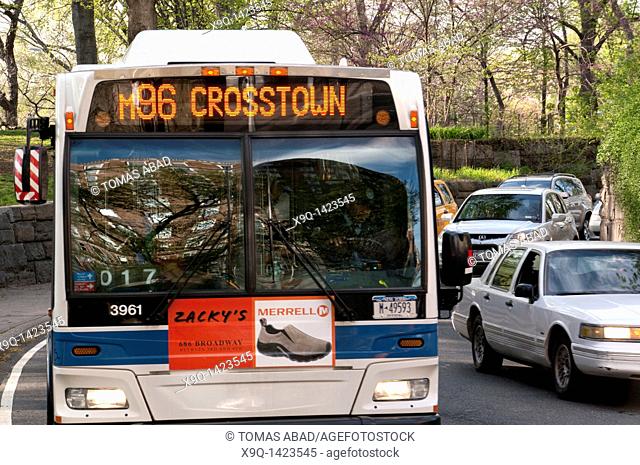 M96 MTA Public Bus Crossing Central Park onto 5th Avenue, New York City, 2011