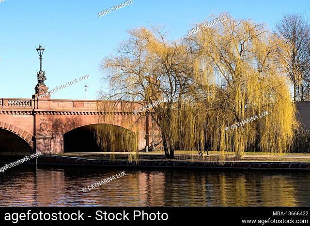Berlin, Tiergarten, riverside promenade, Moltke Bridge, weeping willow
