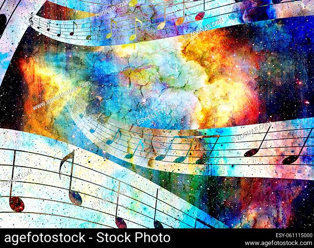 music note and abstrtact color background. spots background