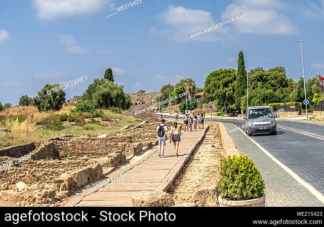 Side, Turkey. Ancient city of Side in Antalya province of Turkey on a sunny summer day