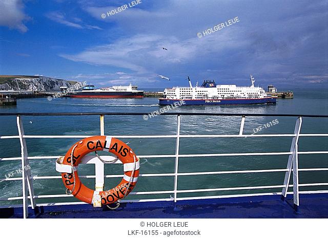 Lifebelt, on board the ferry to Calais, Dover, Kent, England, Great Britain