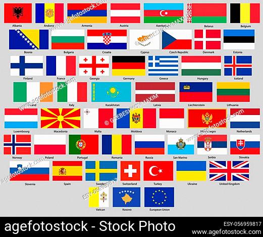 Vector illustration of different countries flags set. All flags Europe