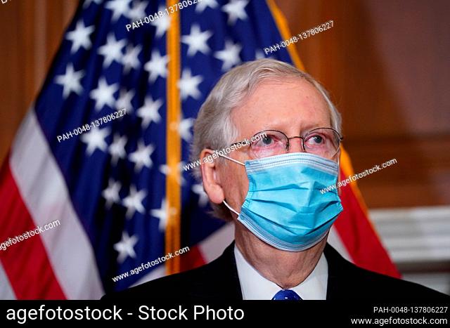 United States Senate Majority Leader Mitch McConnell (Republican of Kentucky) speaks with reporters following the weekly US Senate Republican Conference meeting...