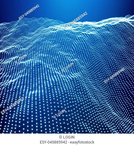 Landscape Background. Futuristic Landscape with Shiny Grid. Low Poly Terrain. 3D Wireframe Terrain. Network Abstract Background. Cyberspace Grid
