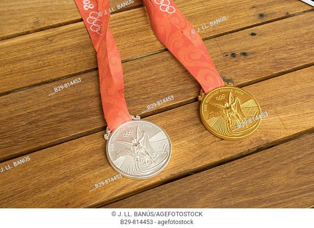 Joan Llaneras' Olympic gold and silver medal. Beijing 2008 Olympic Games