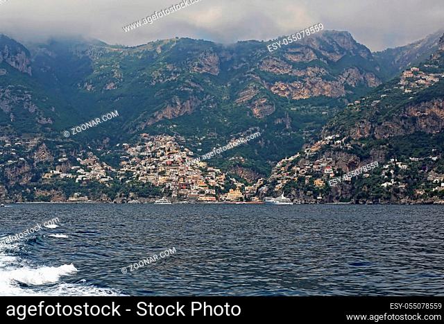 Positano Town View From Tyrrhenian Sea Landscape
