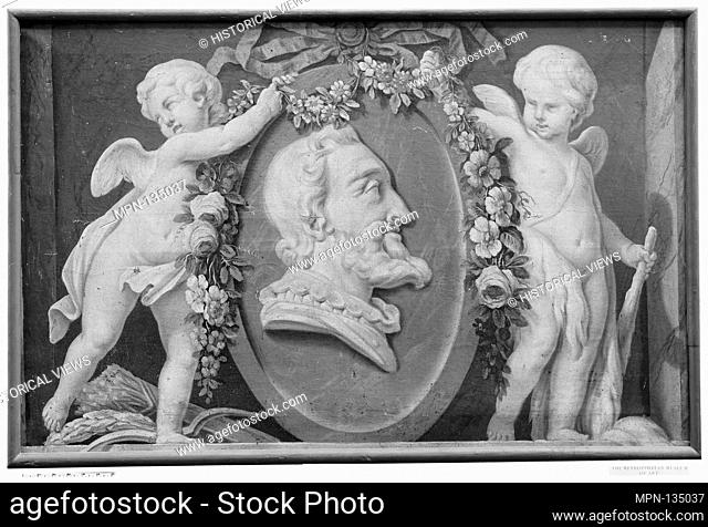 Bust of Henri IV in oval medallion with blue ground supported by two cupids. Artist: French Painter , 18th century; Date: 18th century; Culture: French; Medium:...