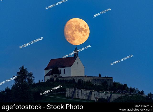 Full moon, Wurmlinger Chapel, Rottenburg, Germany